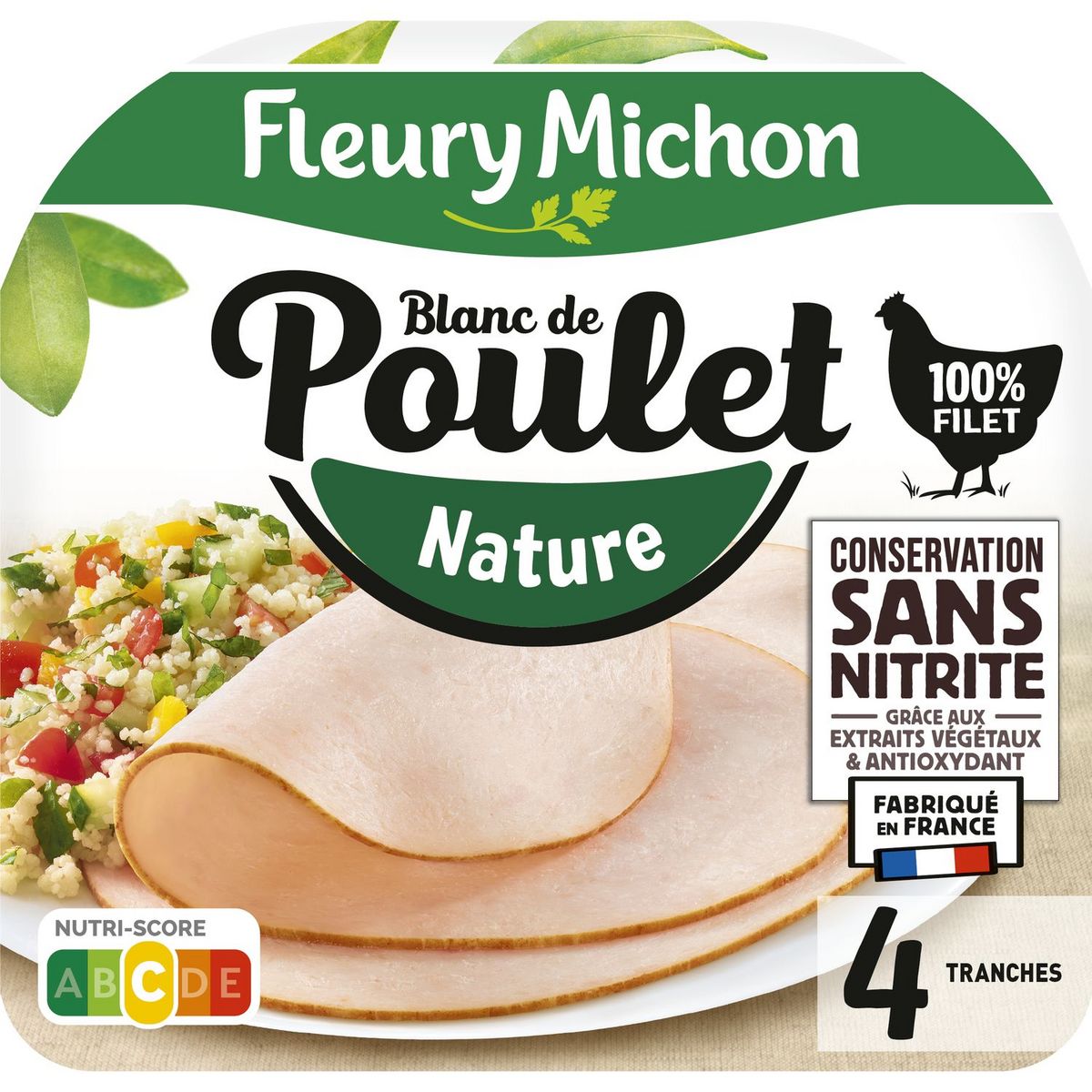 FLEURY MICHON Blanc de poulet nature 100% filet sans nitrite 4 tranches 120g