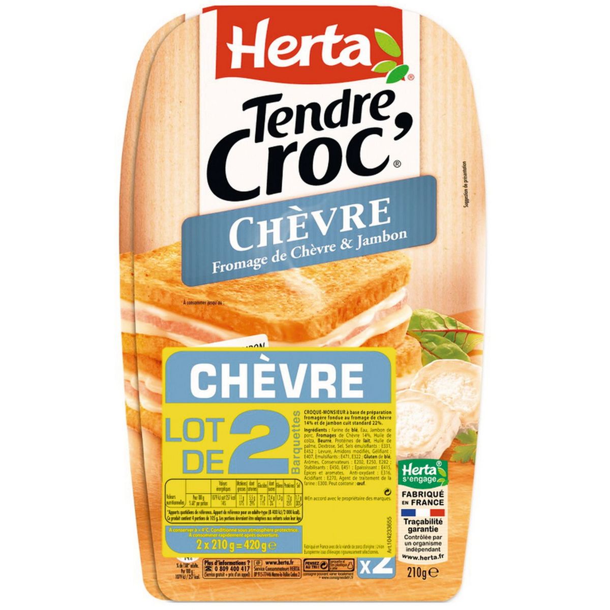 HERTA Tendre Croc' croque-Monsieur Jambon et Chèvre 2x210g