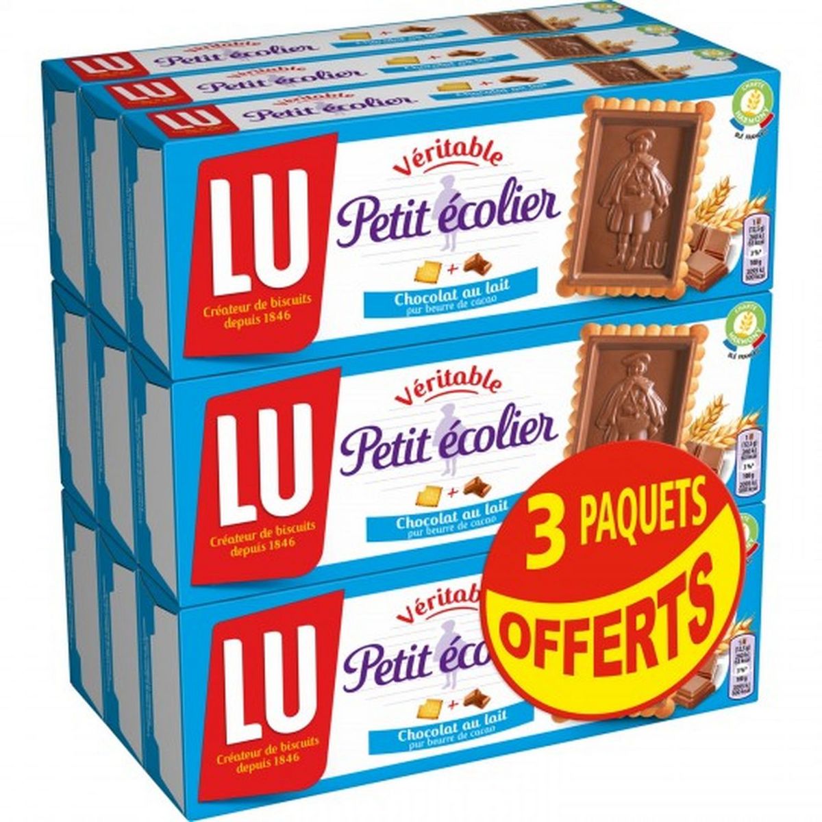 PETIT ECOLIER Biscuits avec tablette de chocolat au lait 6+3 offerts 9x150g