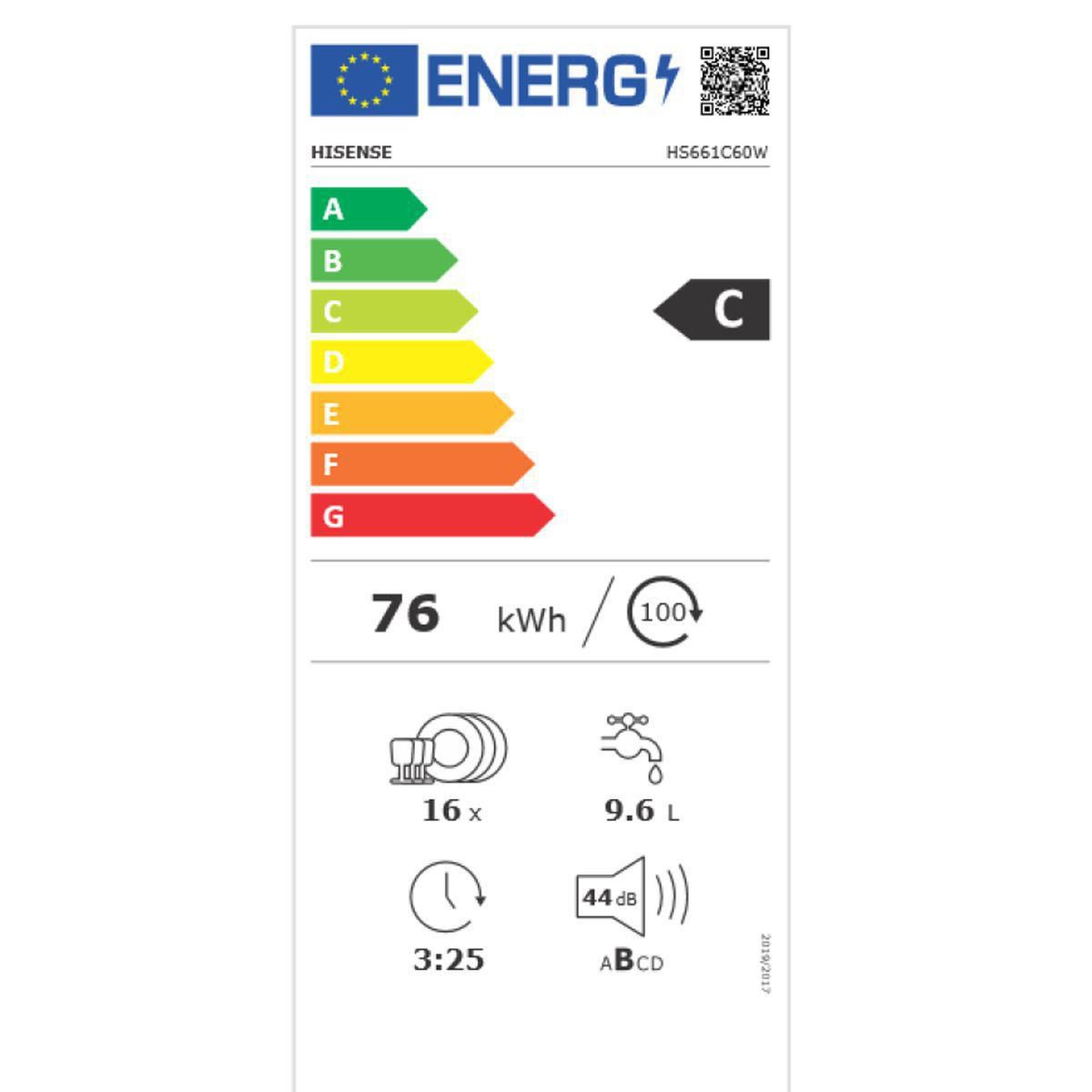 HISENSE Lave vaisselle pose libre HS661C60W/X, 16 couverts, 60 cm, 44 dB, 5 programmes