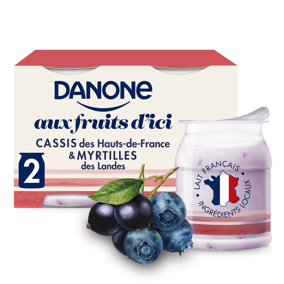 DANONE Aux Fruits d'Ici Yaourt à la myrtille et au cassis 2x145g
