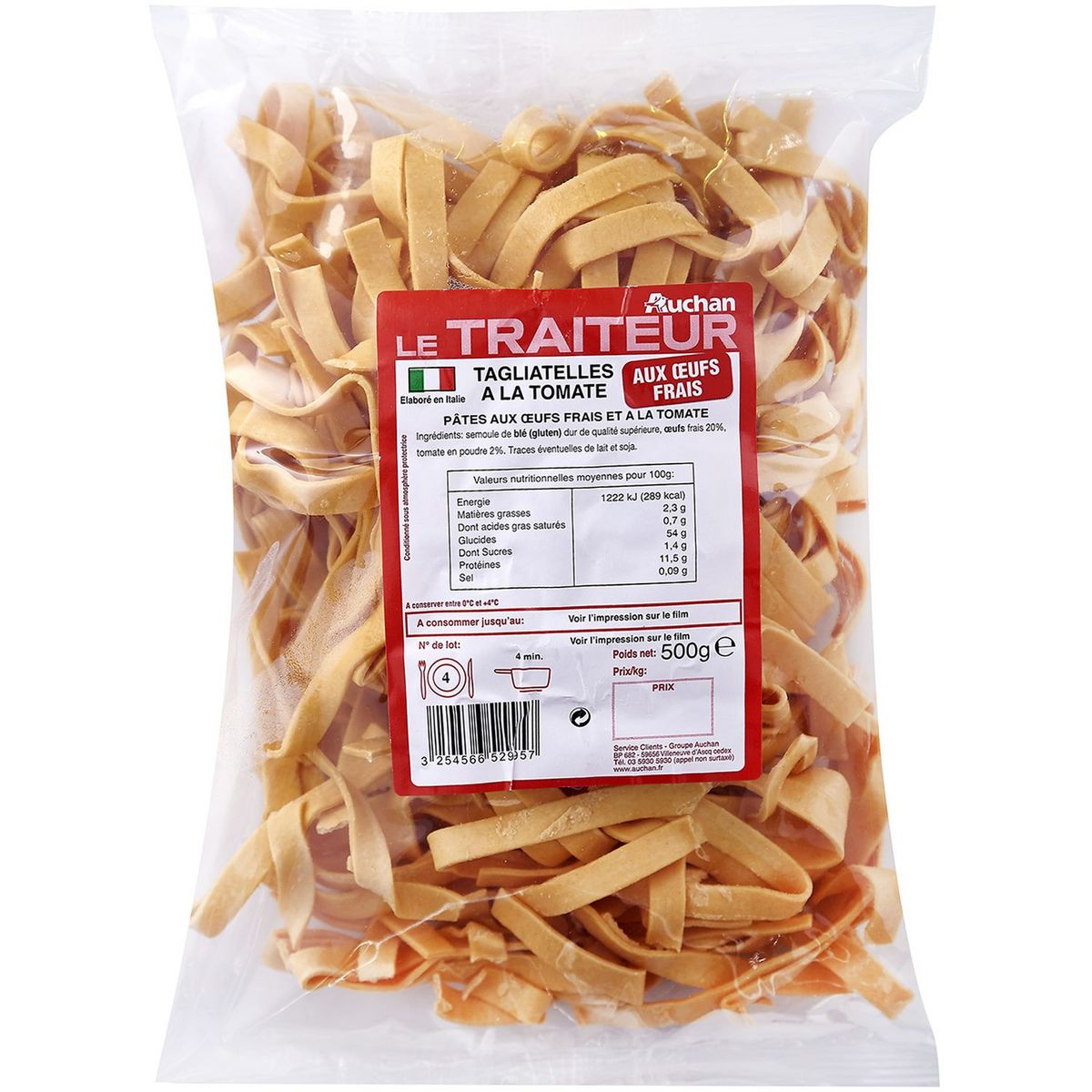 AUCHAN LE TRAITEUR Tagliatelles à la tomate 4 portions 500g