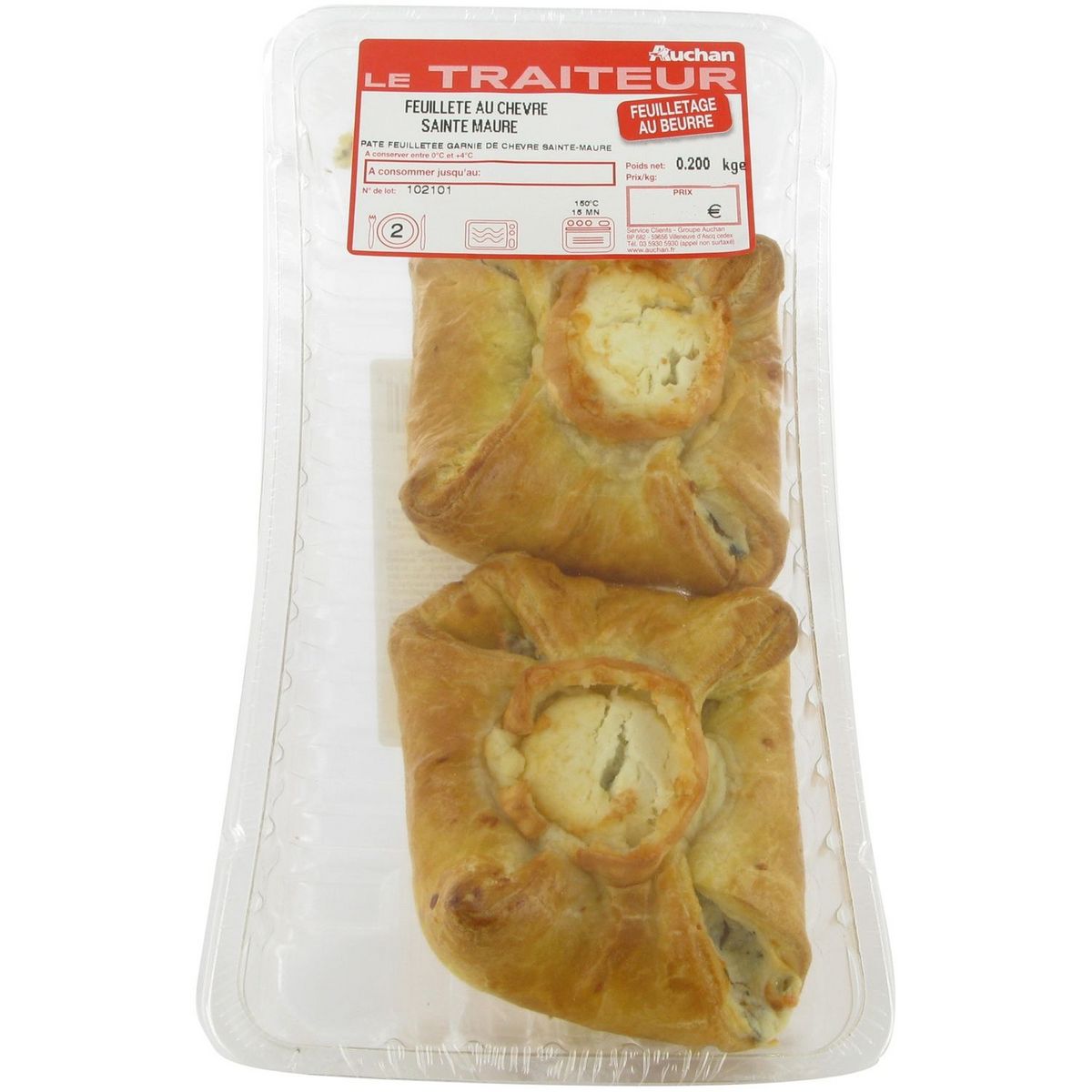 AUCHAN LE TRAITEUR Feuilleté au chèvre Sainte-Maure 2 pièces 200g