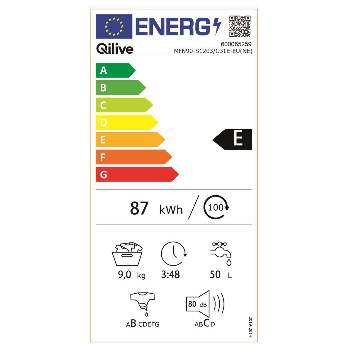 QILIVE Lave linge hublot 600085259, 9 kg, 1200 T/min
