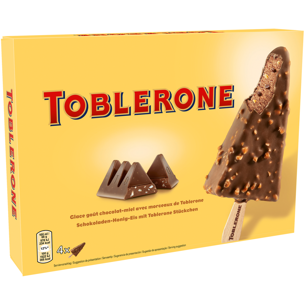 TOBLERONE Bâtonnet glacé chocolat miel et toblerone 4 pièces 264g