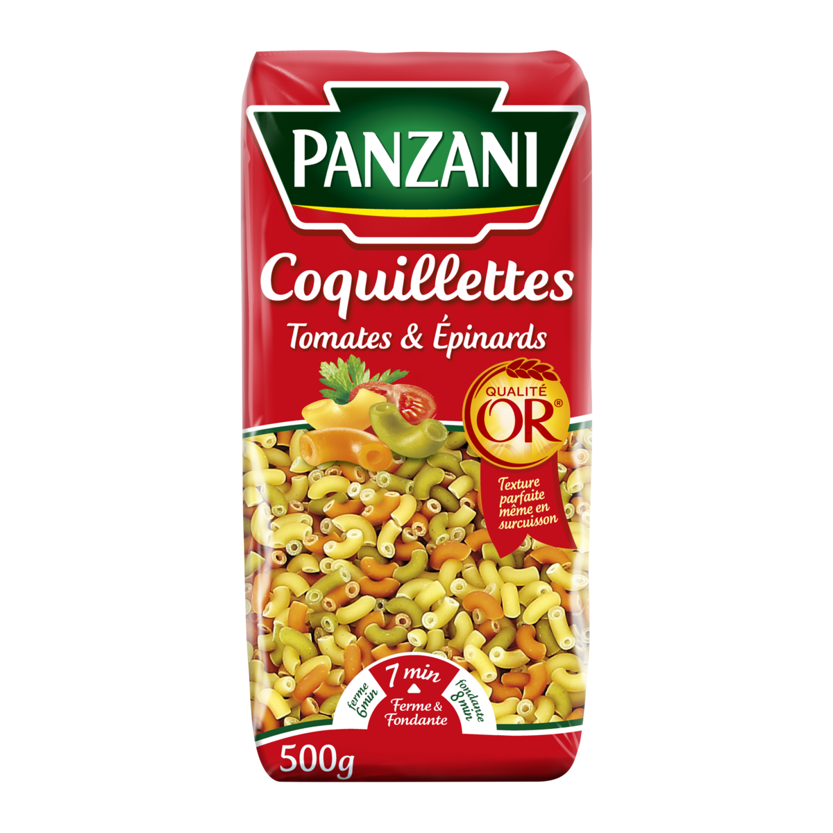PANZANI Retrouvez les couleurs et saveurs de l’enfance dans les coquillettes tomates et épinards. Ces pâtes aux légumes apporteront de la variété à vos recettes ! 500g