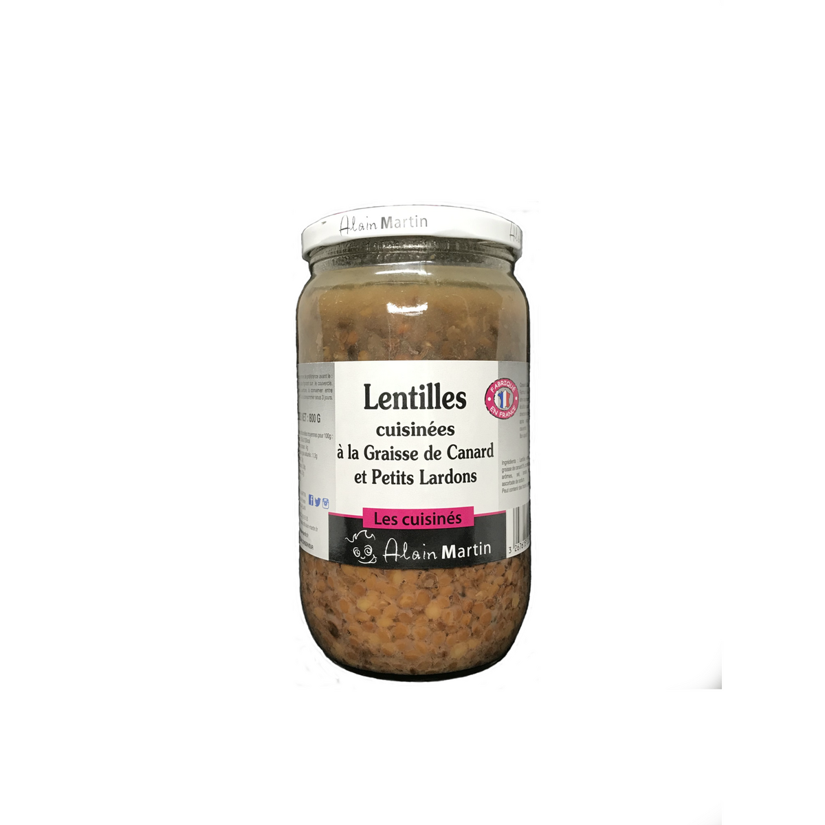 ALAIN MARTIN Lentilles cuisinées à la graisse de canard et petits lardons, en bocal 800g