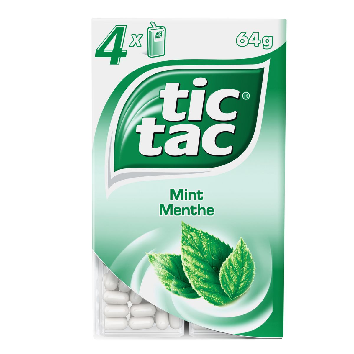 TIC TAC Pastilles goût menthe verte 4 boîtes 64g