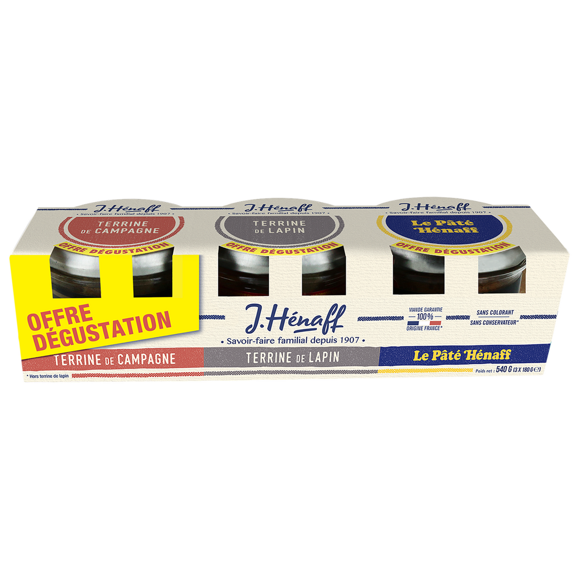 HENAFF Pâté de campagne au lapin 3x180g pas cher Auchan.fr