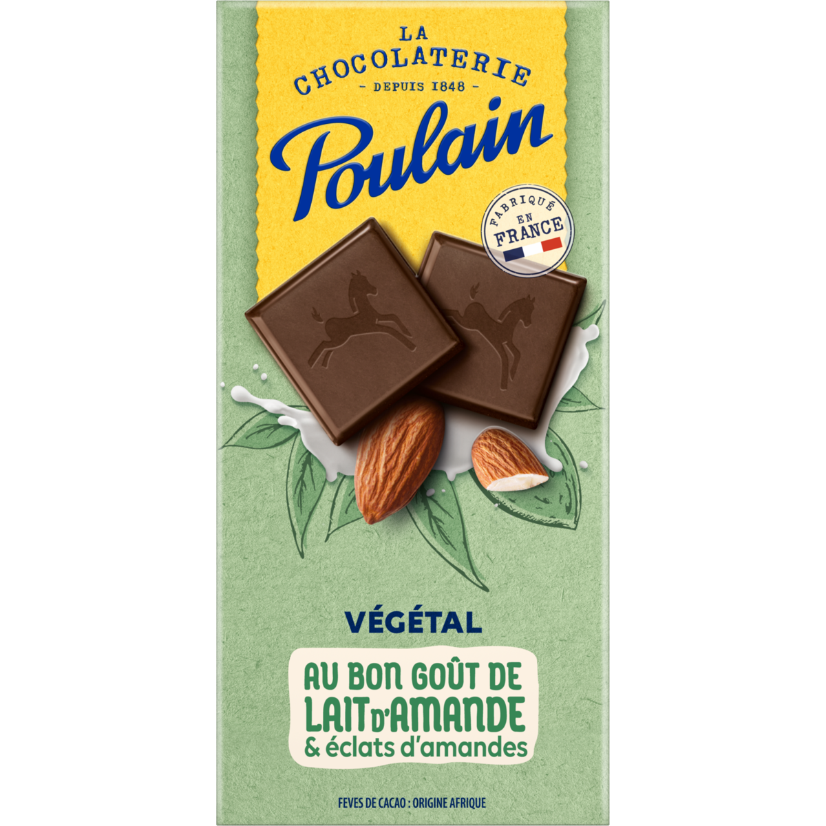 POULAIN Tablette de chocolat noir végétal au lait et éclats d'amandes 100g
