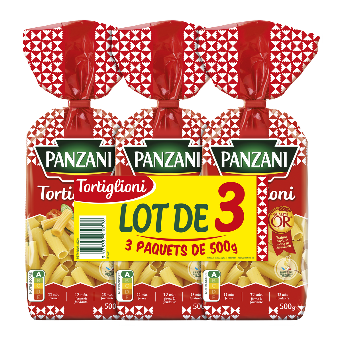 PANZANI Tortiglioni  3 paquets de 500g