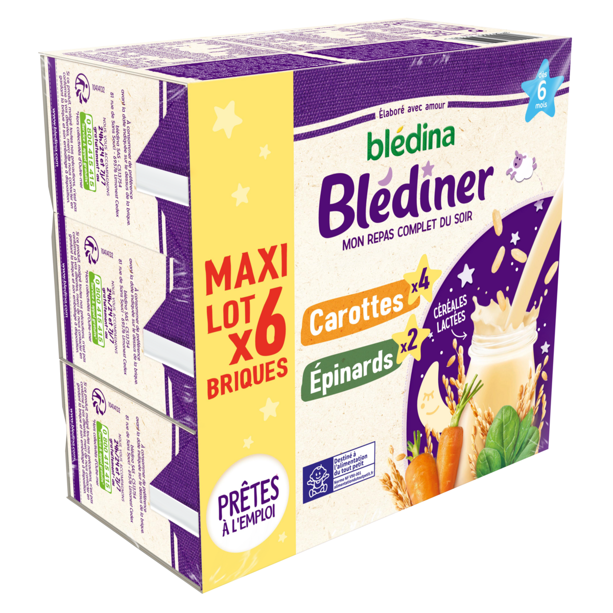 BLEDINA Bledîner lait liquide aux légumes carottes épinards dès 6 mois 6x250ml