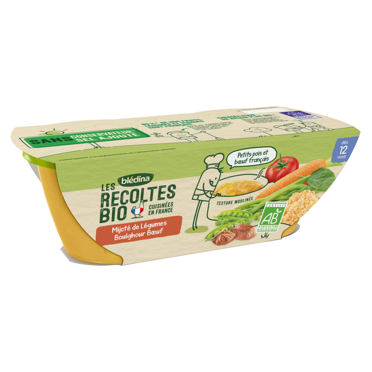 BLEDINA Petit pot légumes boulghour et bœuf bio dès 12 mois 2x200g
