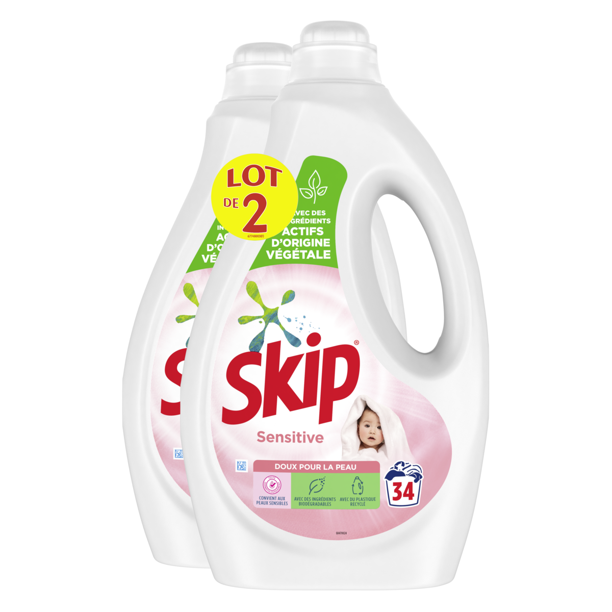 SKIP Lessive liquide sensitive pour peaux sensibles 2x34 lavages 2x1,7l