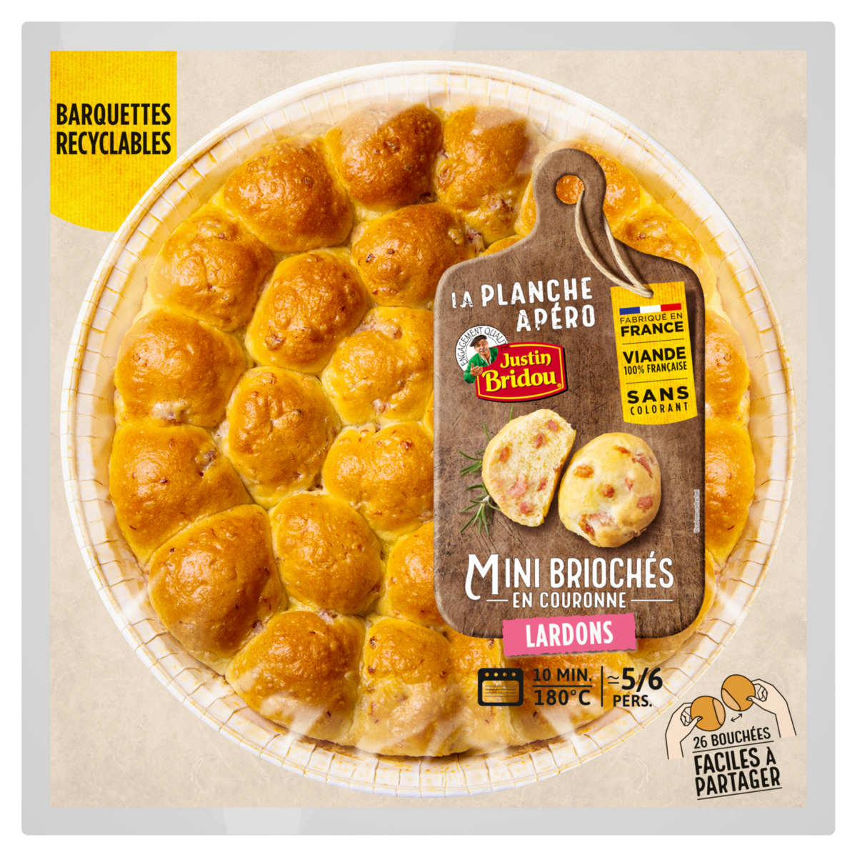 JUSTIN BRIDOU La planche apéro Mini briochés en couronne lardons 5/6 pers 26 bouchées 
