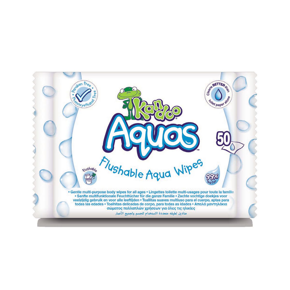 KANDOO Lingettes toilette aquas 0% parabène 50 lingettes