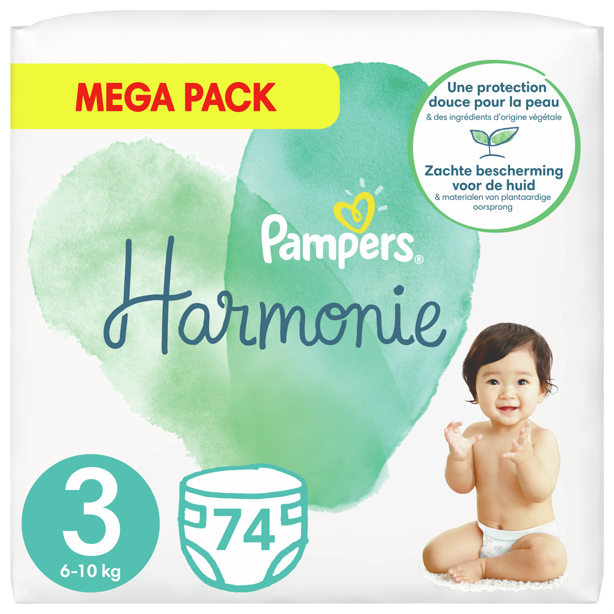 PAMPERS Harmonie couches taille 3 (6-10kg) 74 couches