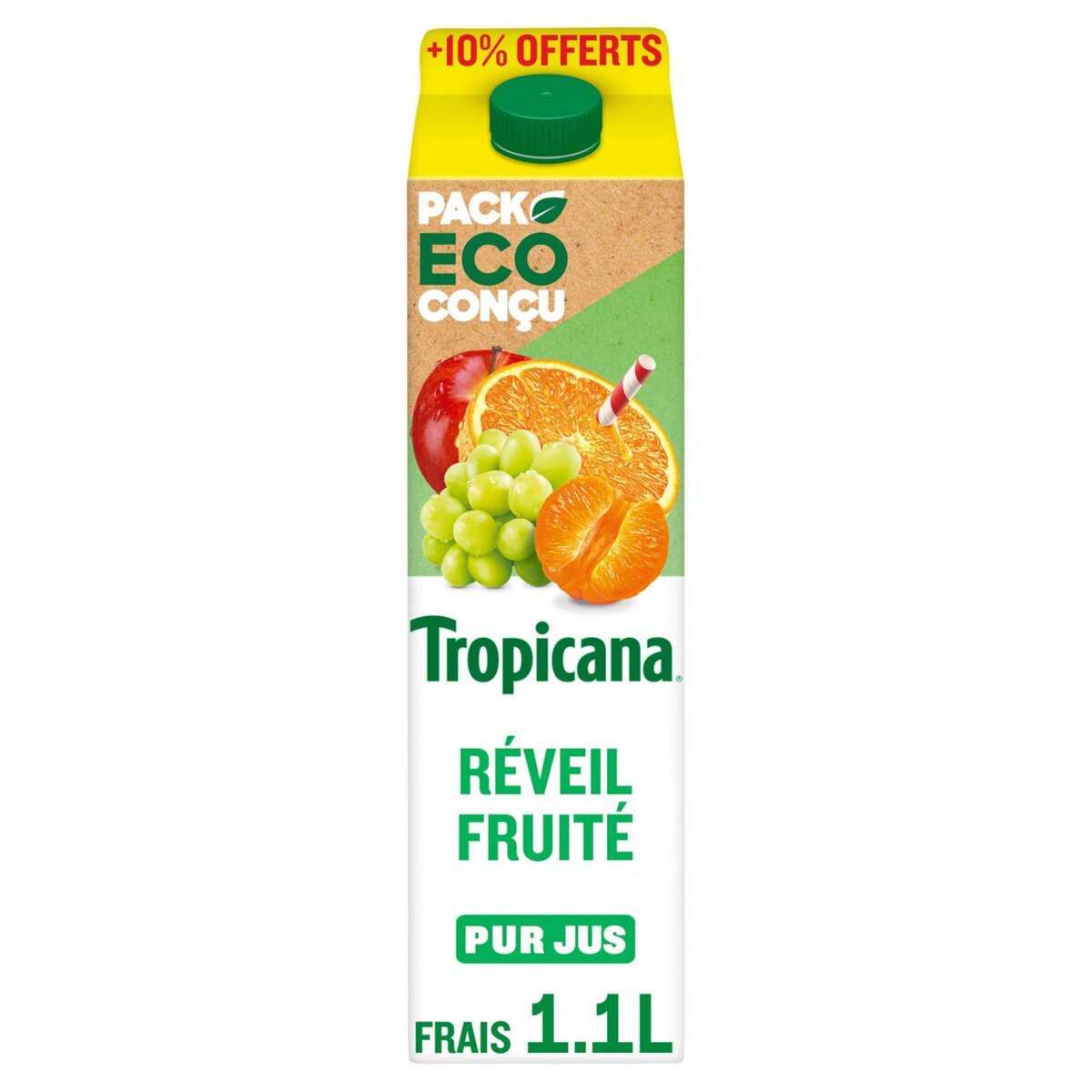 TROPICANA Réveil fruité pur jus  1l +10% offert
