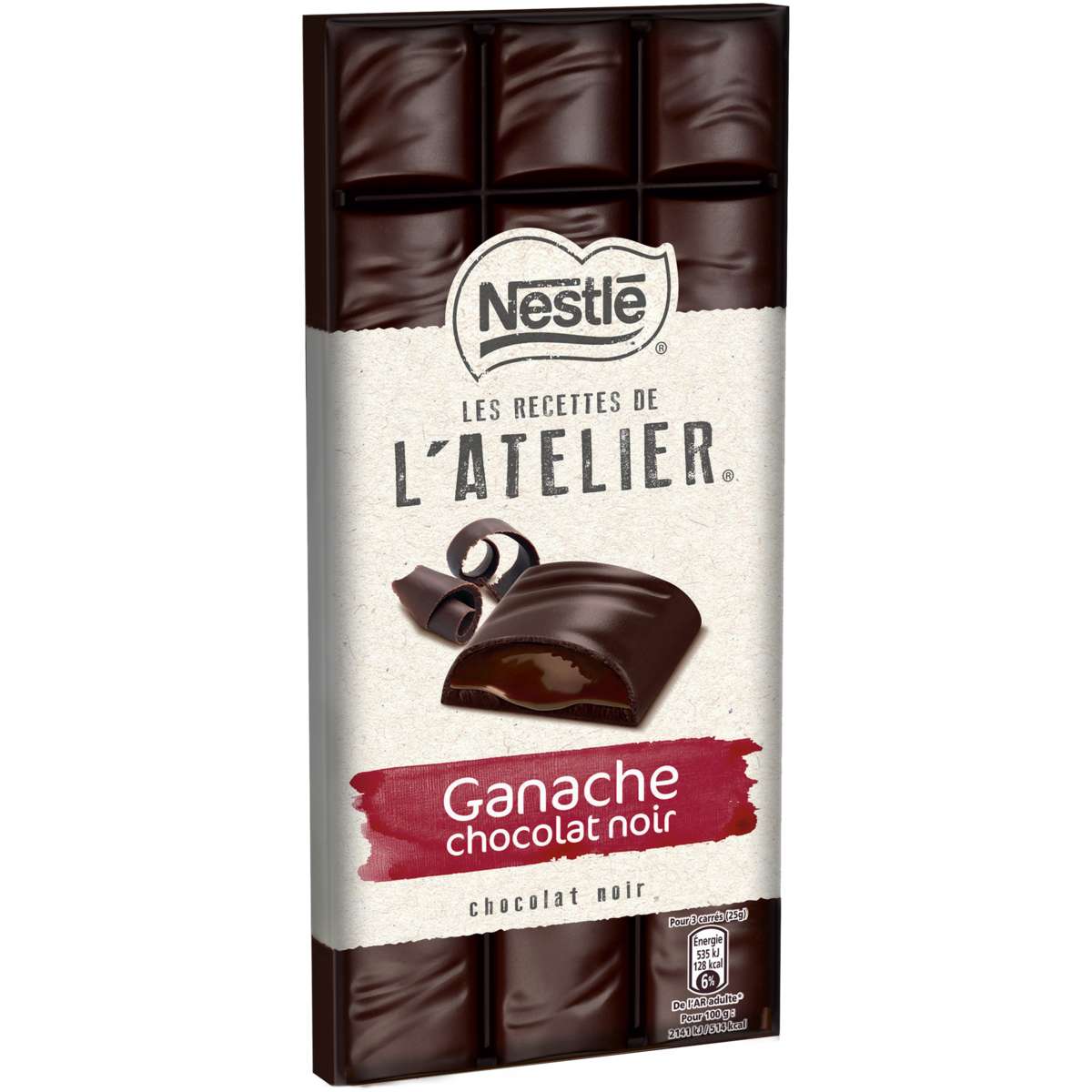 NESTLE Recettes de l'Atelier tablette de chocolat noir fourré ganache 1 pièce 150g