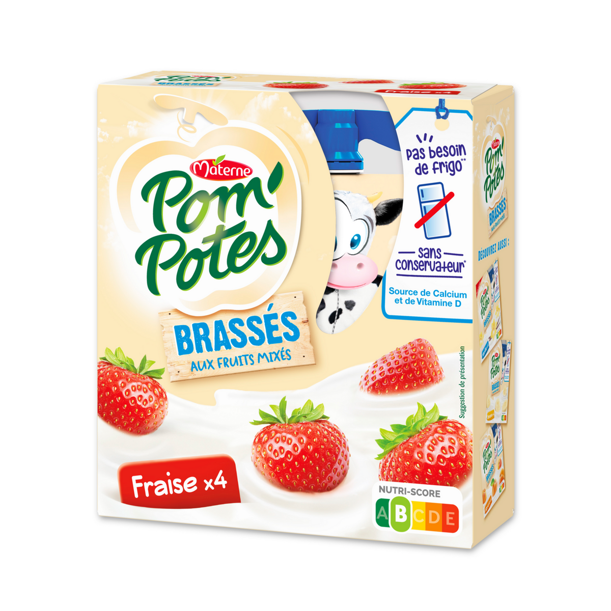 POM'POTES Gourdes brassés fraises sans conservateur 4x85 g
