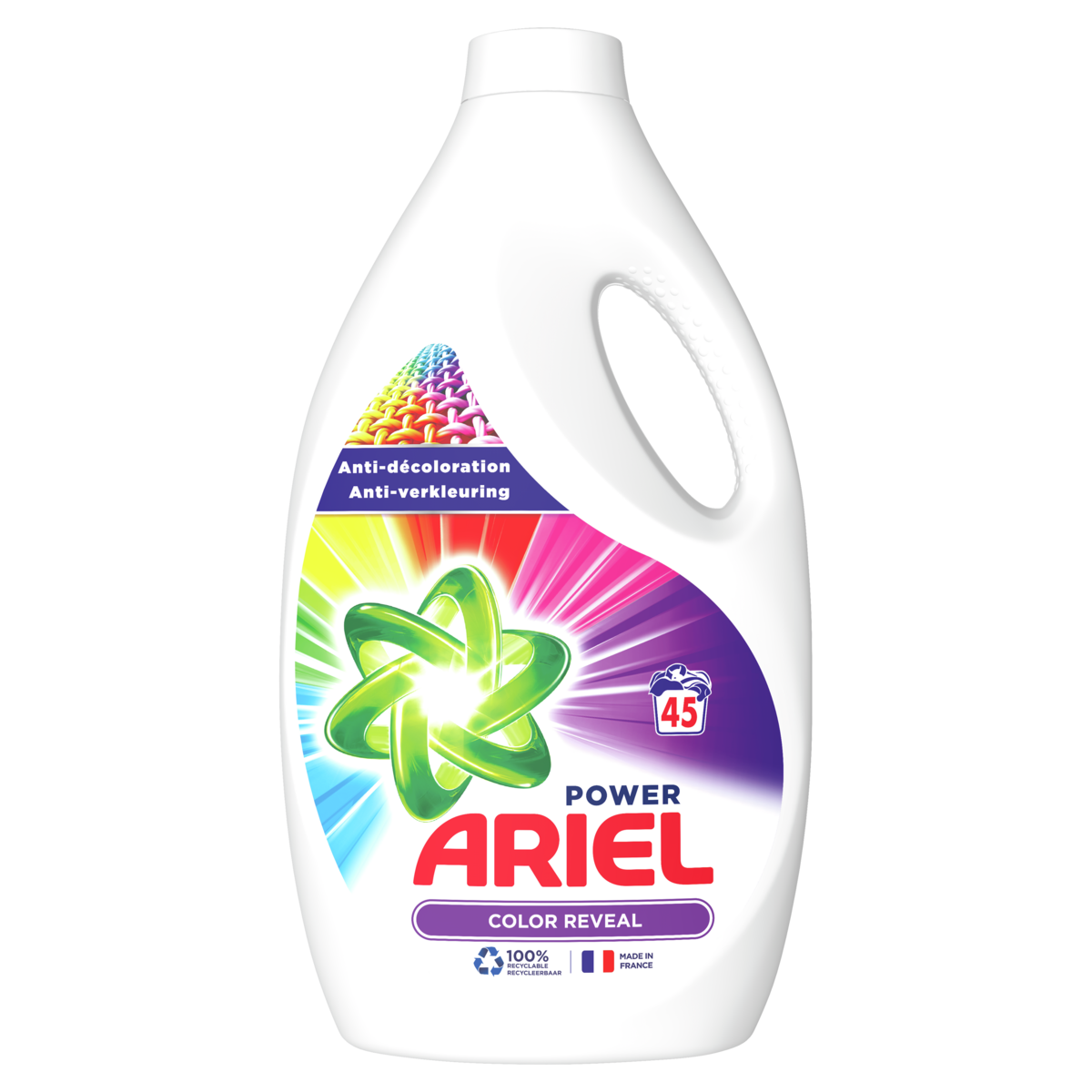 ARIEL Lessive liquide power color anti-décoloration 45 lavages 2.475l