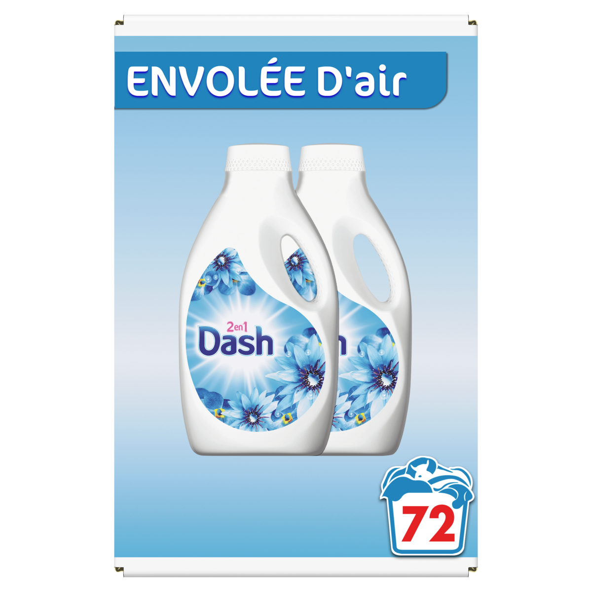 DASH Lessive liquide 2en1 envolée d'air frais 2x36 lavages 3.6l