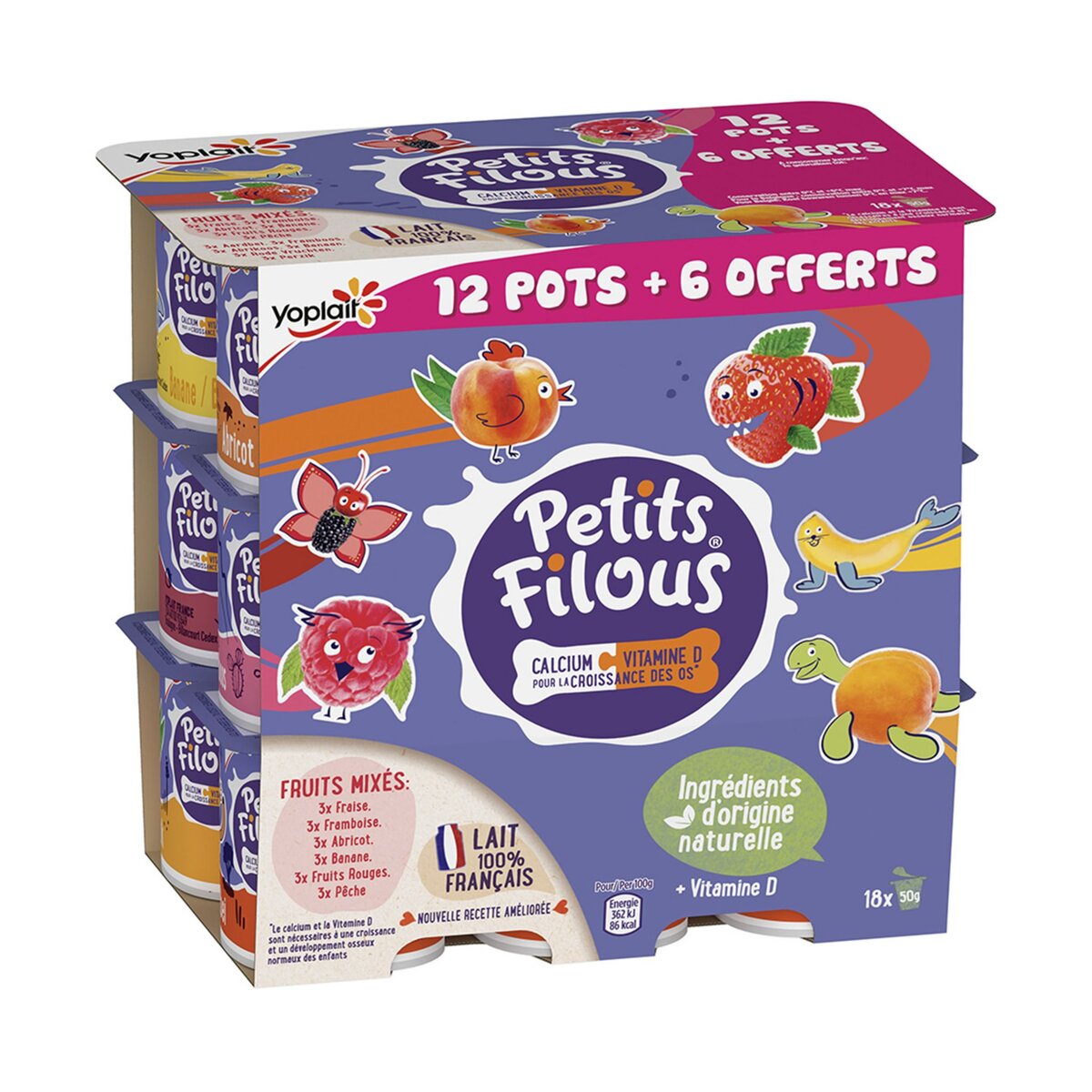 PETITS FILOUS Petits suisses aromatisés aux fruits 12+6 offerts 18x50g