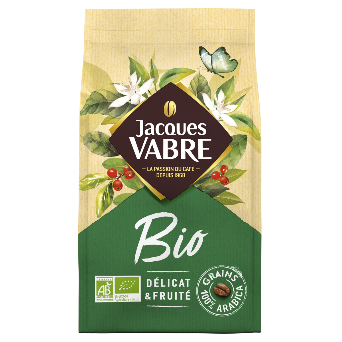 JACQUES VABRE Café en grains bio pur arabica 400g