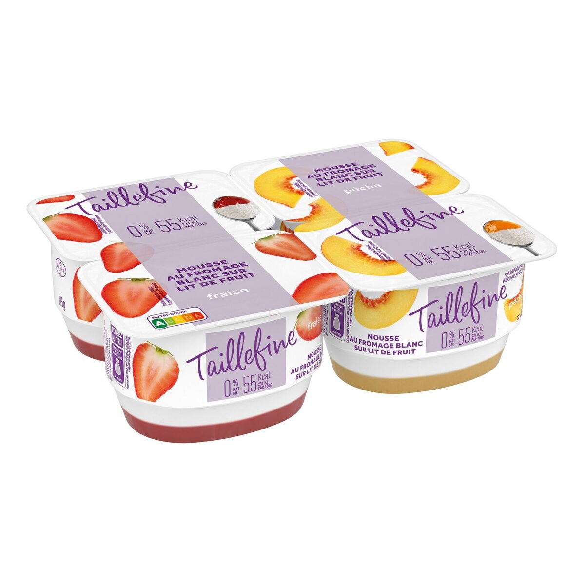 TAILLEFINE Mousse fromage blanc  0% MG lit fraise pêche 4x115g 4x115g
