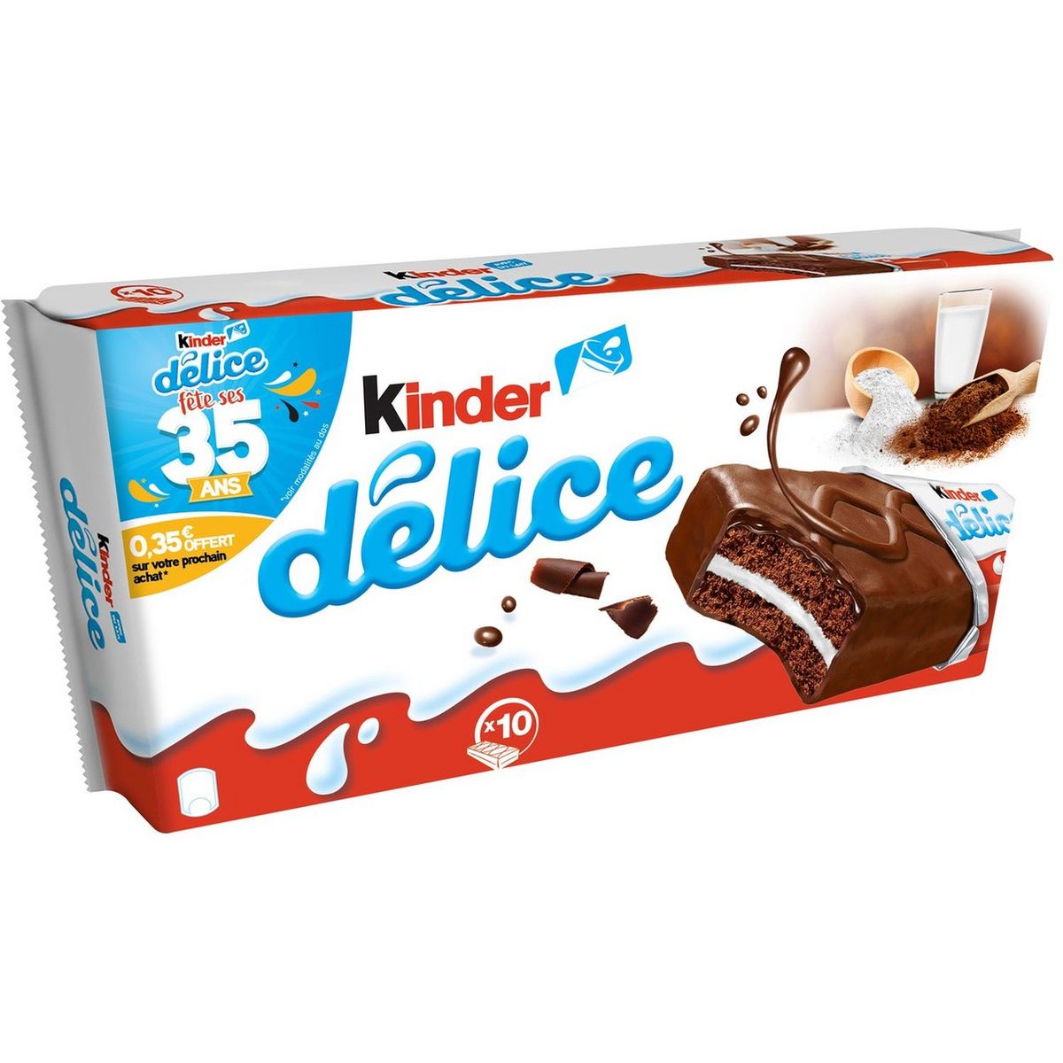 KINDER Délice gâteaux enrobé chocolat et fourrés au lait 10 gâteaux 390g