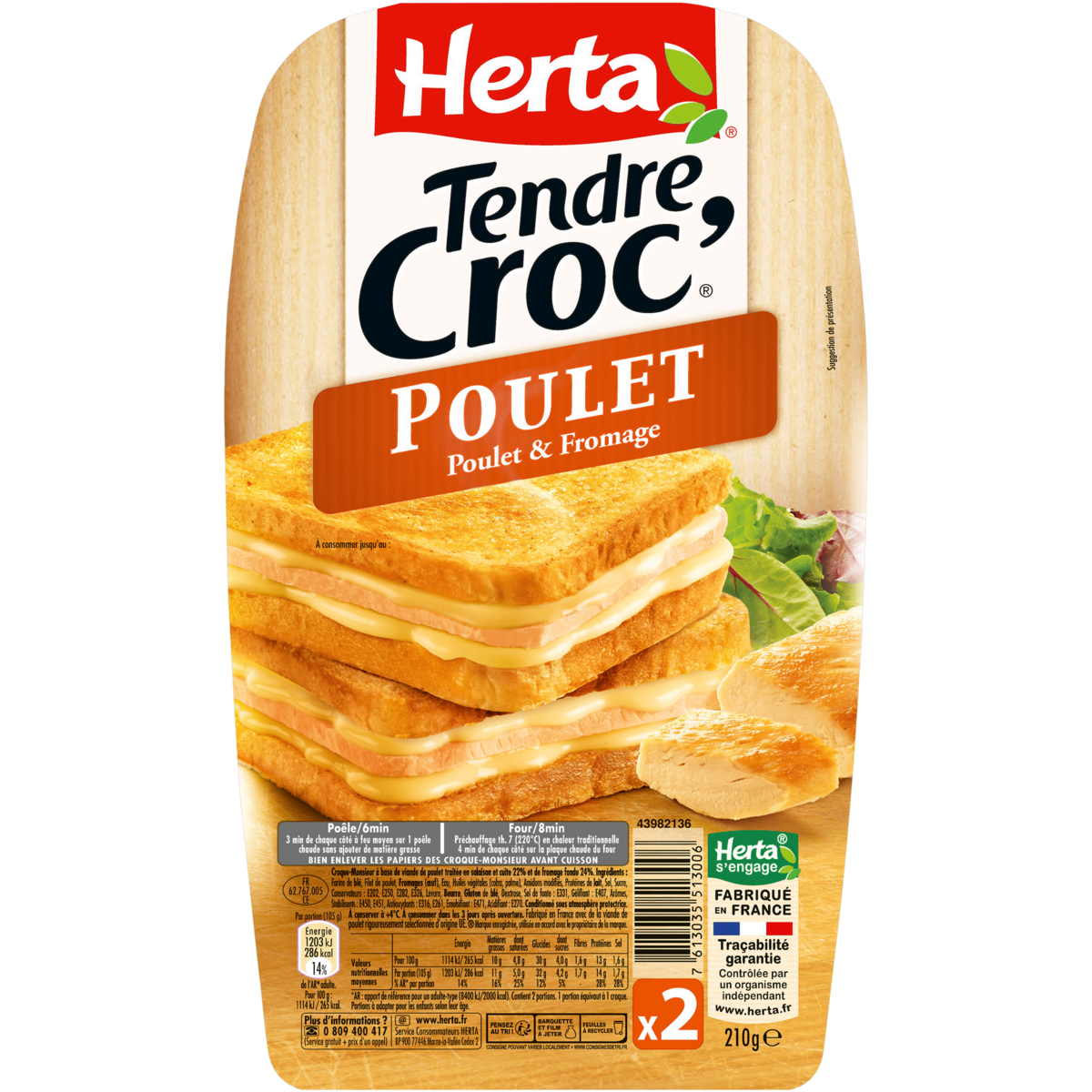 HERTA Tendre croc' au poulet et au fromage 2 pièces 210g