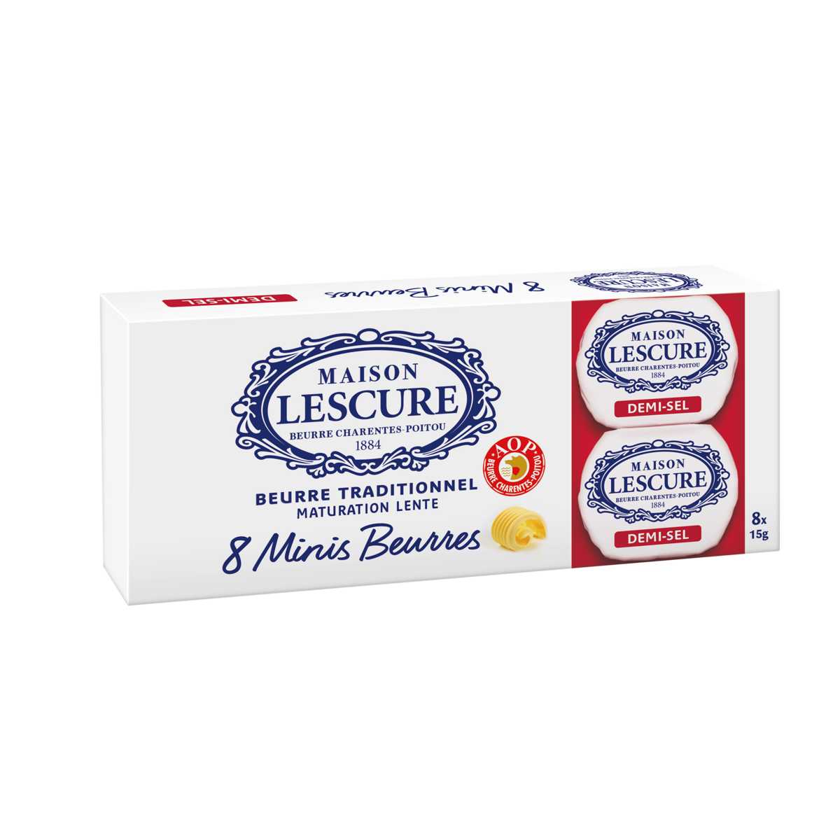 MAISON LESCURE Mini-beurre traditionnel demi-sel AOP 8x15g