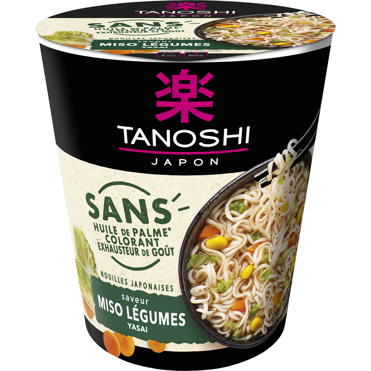 TANOSHI Cup nouilles japonaises saveur miso légumes et yasai 1 personne 68g