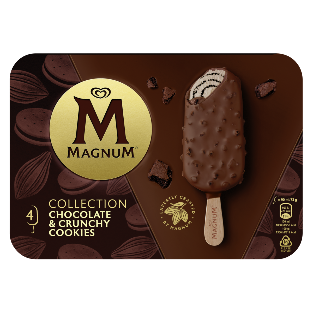 MAGNUM Bâtonnet glacé chocolat cookies 4 pièces 292g