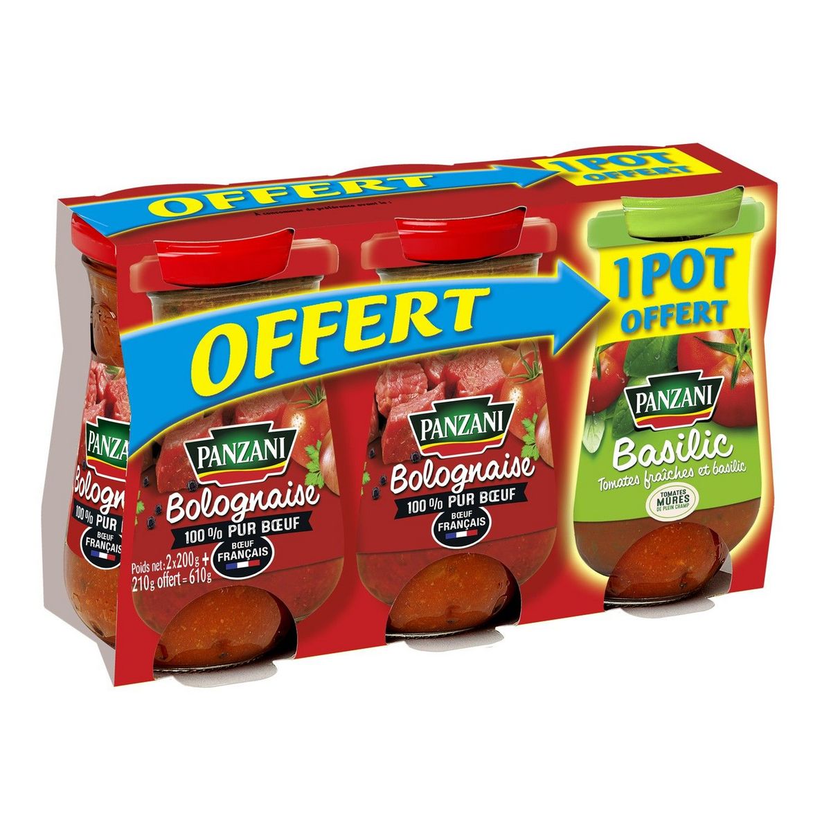 PANZANI Sauce bolognaise pur bœuf + Sauce aux tomates fraiches et basilic   3x200g