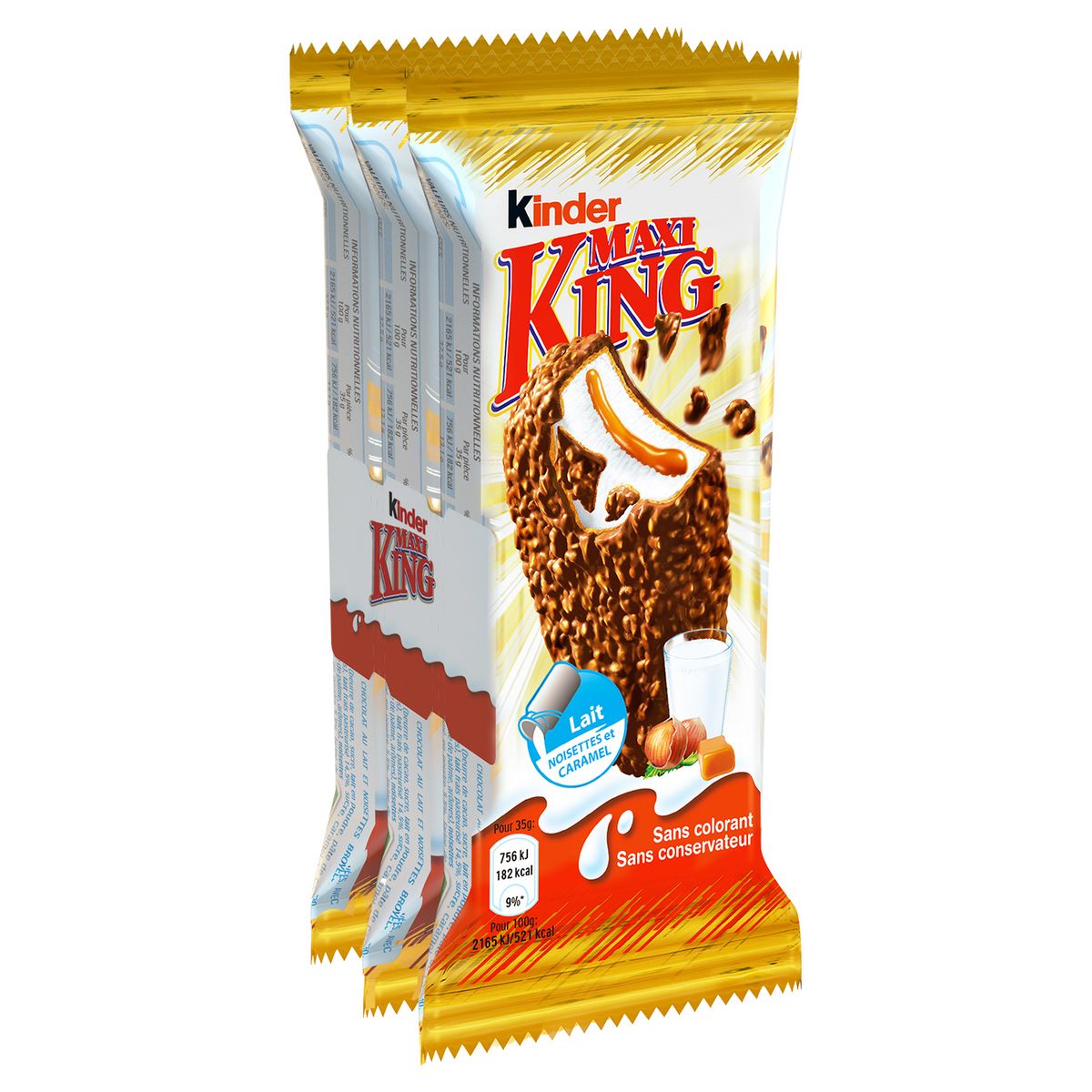 KINDER Maxi king Fines gaufrettes enrobées de chocolat au lait 3x35g