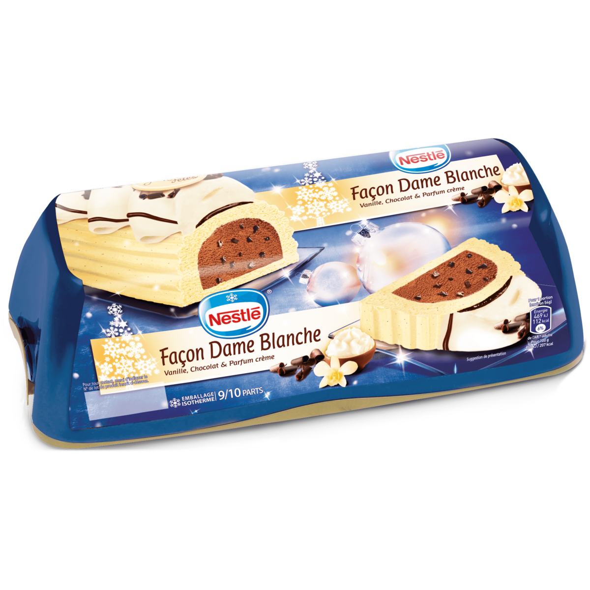 NESTLE Bûche glacée façon dame blanche Vanille chocolat et parfum crème 9-10 parts 540g