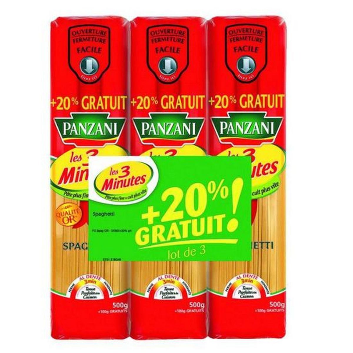 PANZANI Spaghetti cuisson rapide  3x500g +20% offert