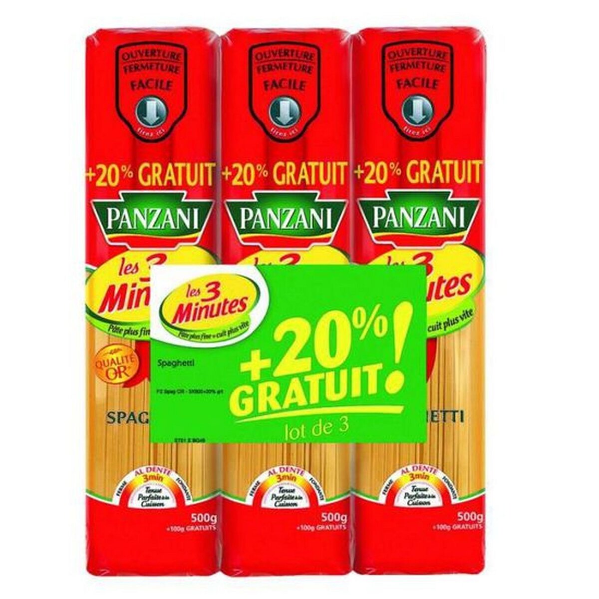 PANZANI Spaghetti cuisson rapide  3x500g +20% offert