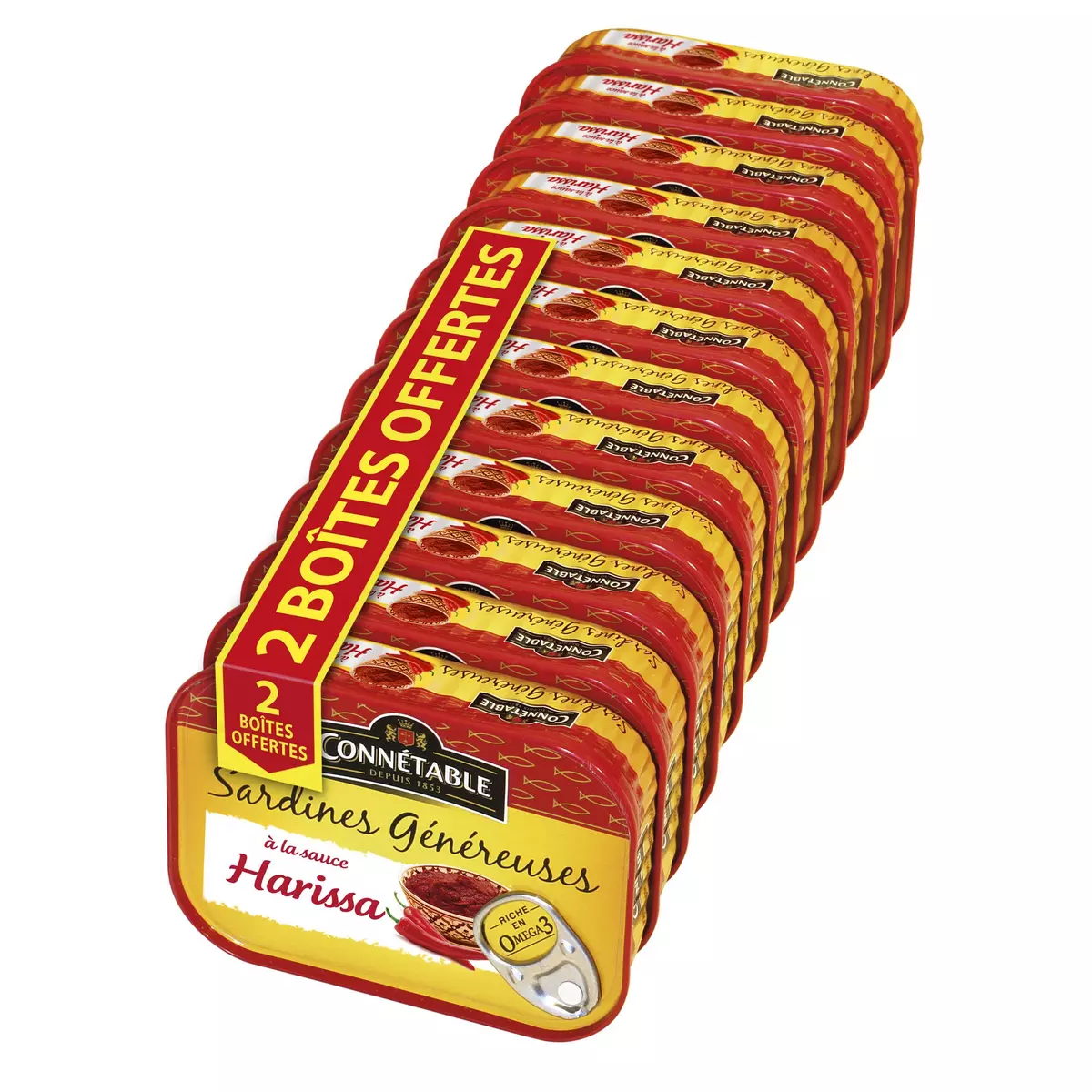 CONNETABLE Sardines sauce harissa boîte 10x140g +2 boîtes offertes 