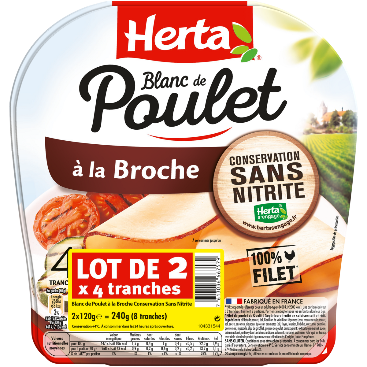 HERTA Blanc de poulet à la broche 2X4 tranches 240g