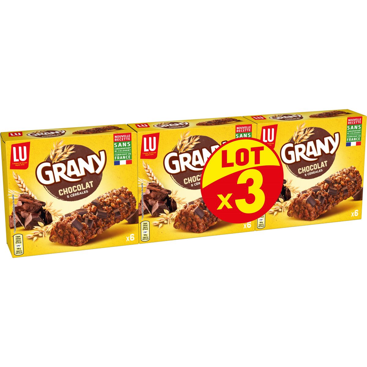 GRANY Barres de céréales au chocolat lot de 3 3x125g