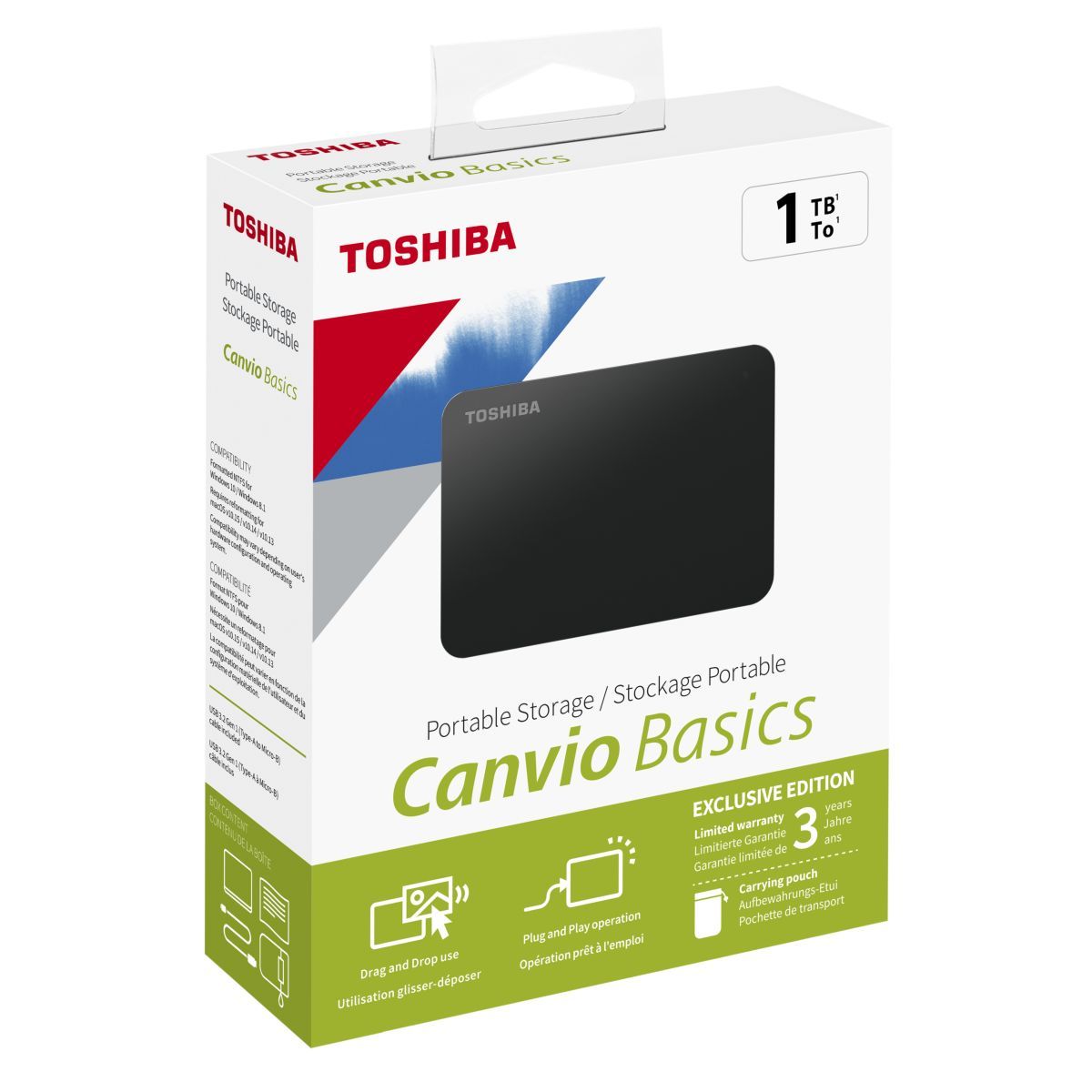 TOSHIBA Disque dur externe CANVIO 1 To - USB 3.0 - 2.5 pouces - Noir