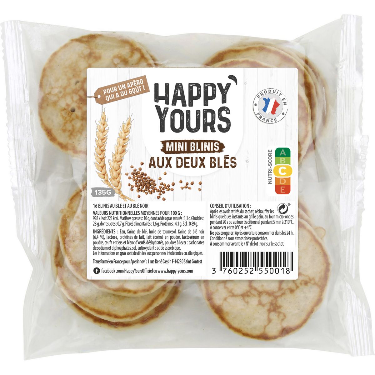 HAPPY YOURS Minis blinis aux 2 blés 16 pièces 135g