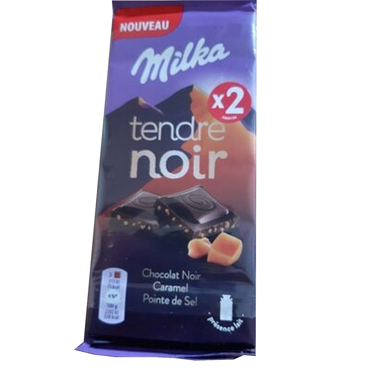 MILKA Tablette de chocolat noir caramel pointe de sel 2 pièces 2x85g