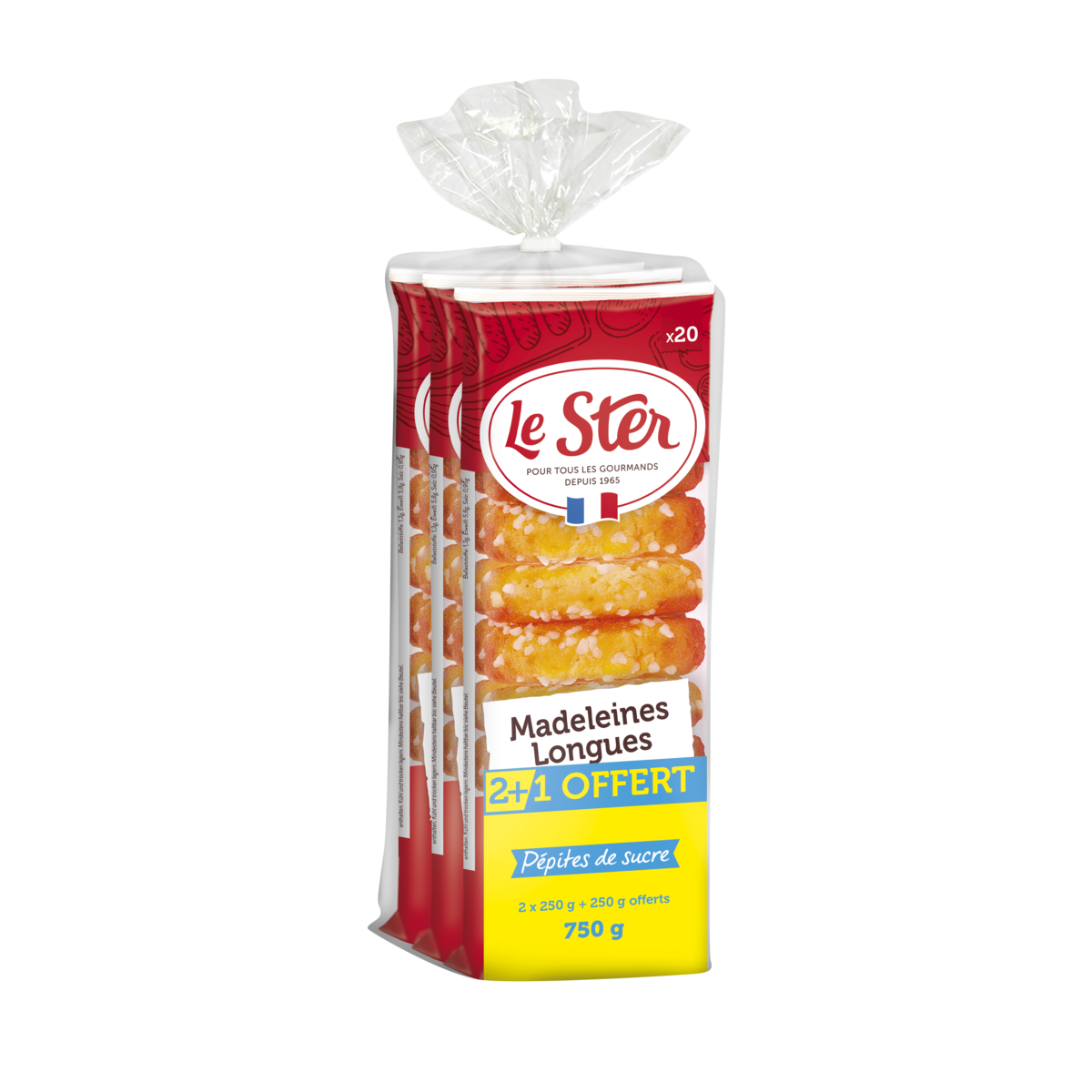 LE STER Madeleines longues aux pépites de sucre 2+1 offert  3x250g