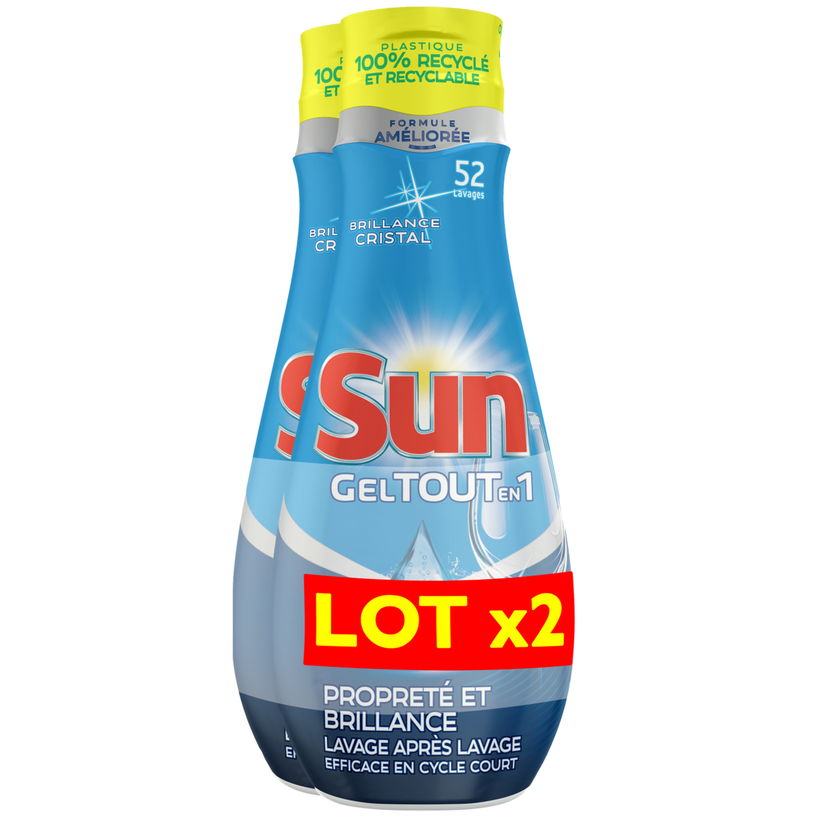SUN Gel lave-vaisselle tout-en-1 propreté et brillance 2x52 lavages 2x900ml