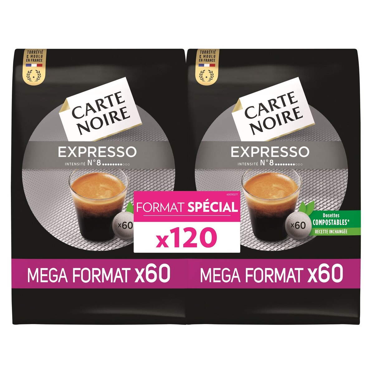 CARTE NOIRE Dosettes de café expresso intense N°8 compostables 2x60 dosettes 840g