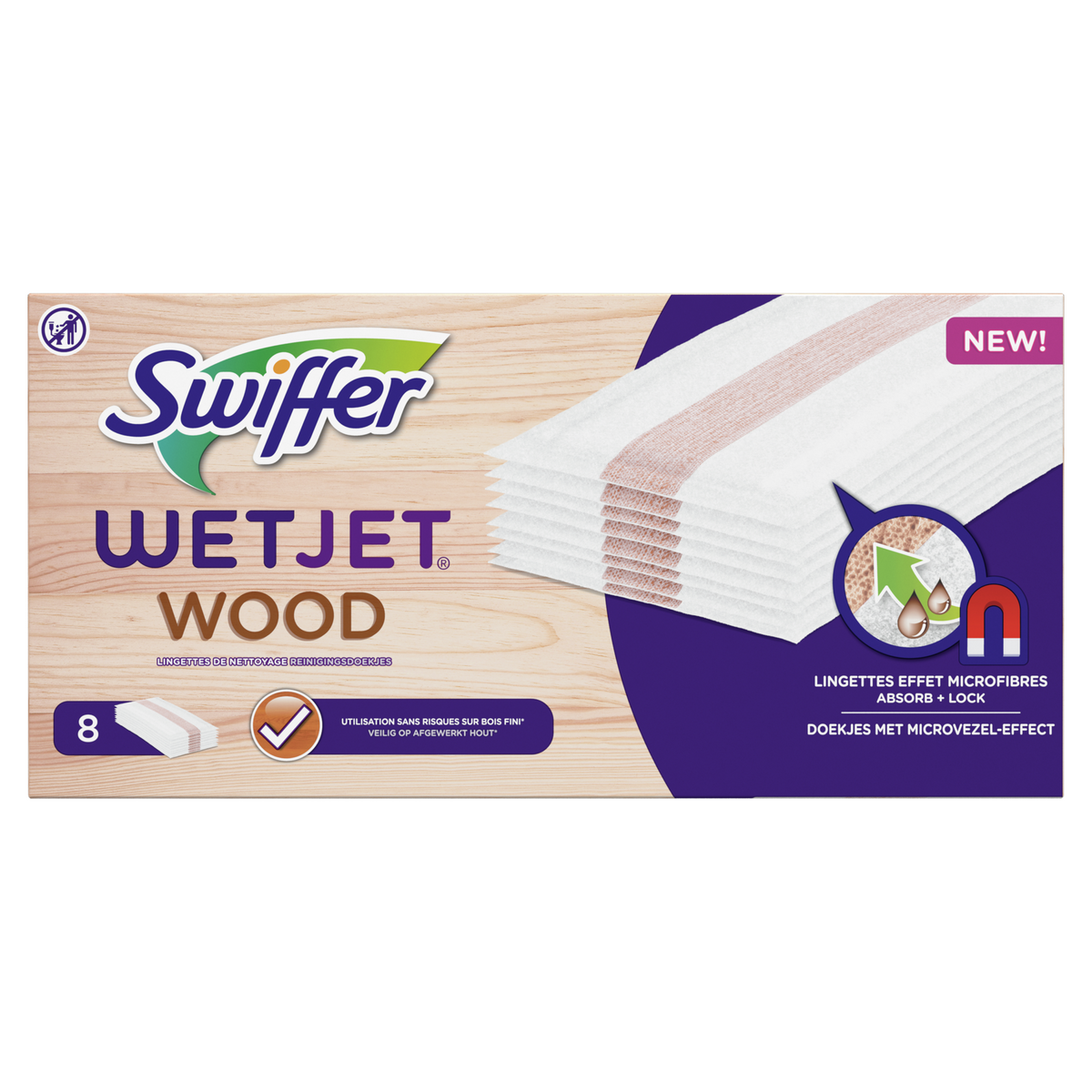 SWIFFER Wet Jet wood Lingettes effet microfibres 8 lingettes pas
