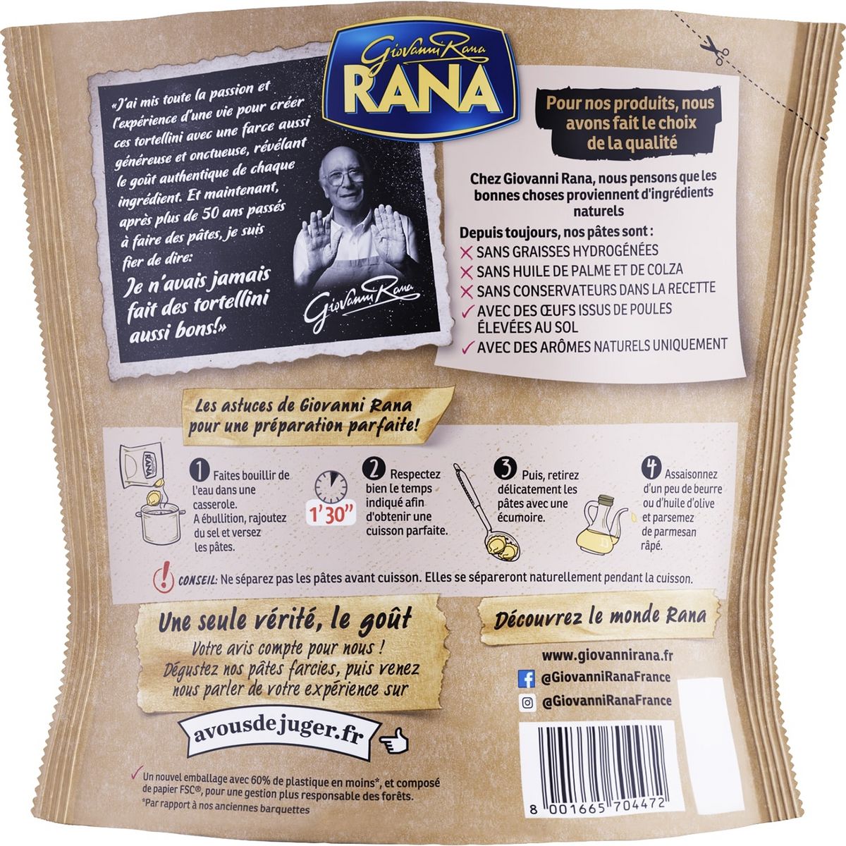 RANA Tortellini ricotta et épinard 2 portions 250g